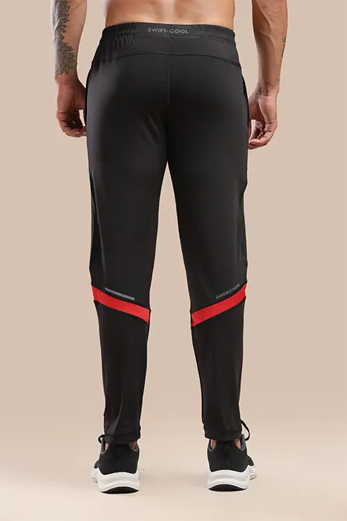 Men Spandex Regular Fit Athlete Gym Lower Black & Red- C-T60