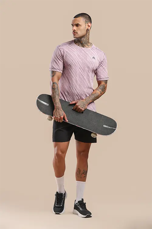 Men Jacquard Slim Fit Athlete AR-FLO Crew Neck Halfsleeve T-Shirt Berry-A422