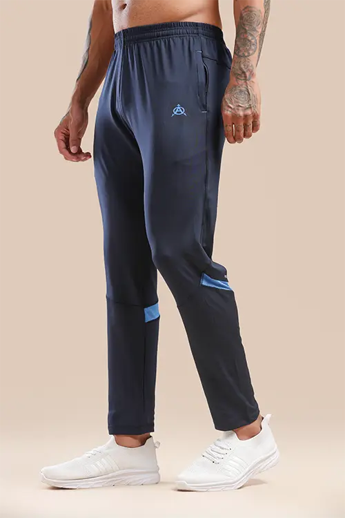 Men Spandex Regular Fit Athlete Gym Lower Navy & Feroza- C-T60