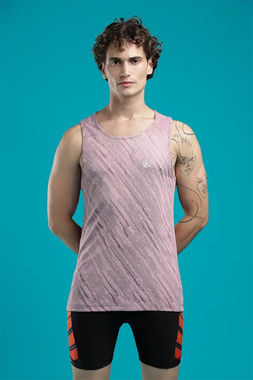 Men Jacquard Athlete Low Cut Vest Berry E-V43