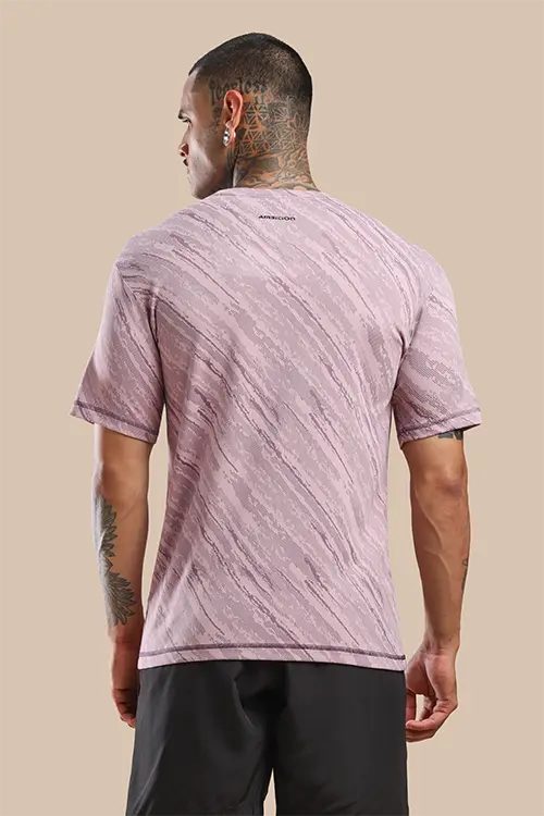 Men Jacquard Slim Fit Athlete AR-FLO Crew Neck Halfsleeve T-Shirt Berry-A422