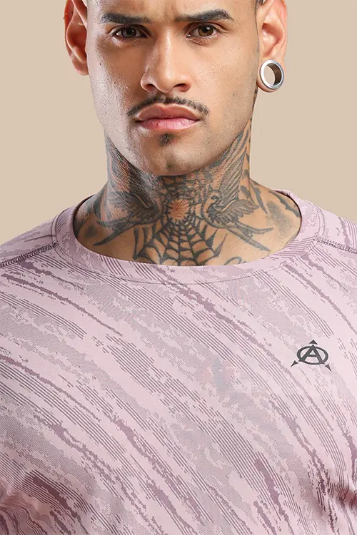 Men Jacquard Slim Fit Athlete AR-FLO Crew Neck Halfsleeve T-Shirt Berry-A422