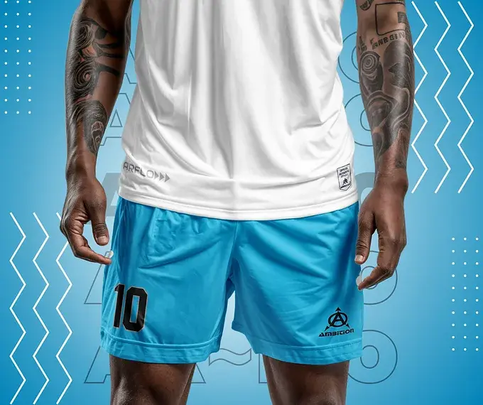 Person wearing blue #10 soccer shorts