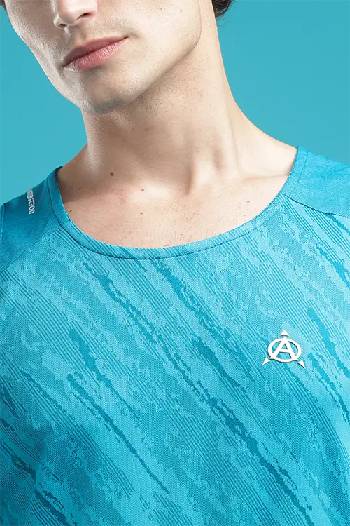 Men Jacquard Athlete Low Cut Vest Teal E-V43