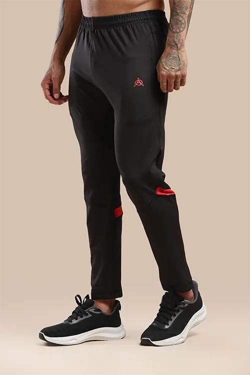 Men Spandex Regular Fit Athlete Gym Lower Black & Red- C-T60