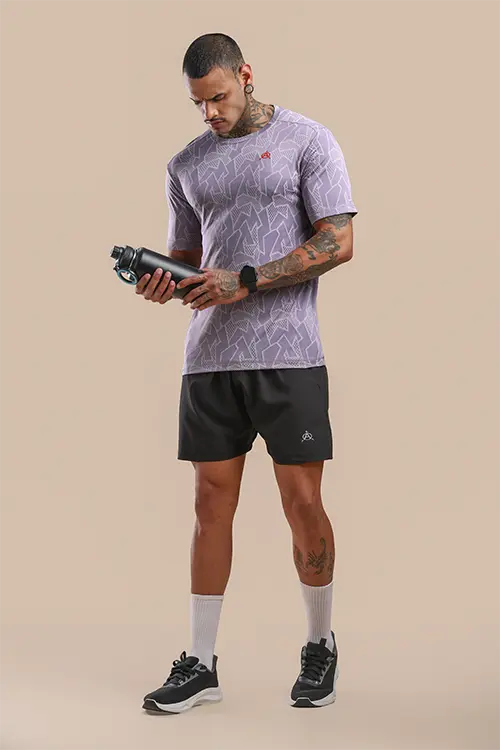 Men Jacquard Slim Fit Athlete AR-FLO Crew Neck Halfsleeve Lavender-C432