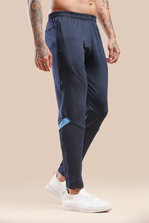 Men Spandex Regular Fit Athlete Gym Lower Navy & Feroza- C-T60