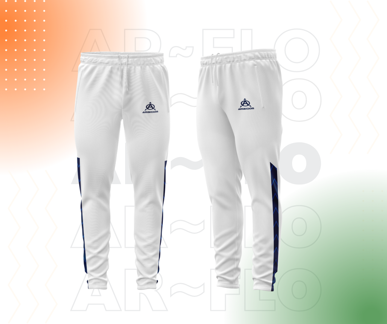 White Kappa joggers with navy blue stripes