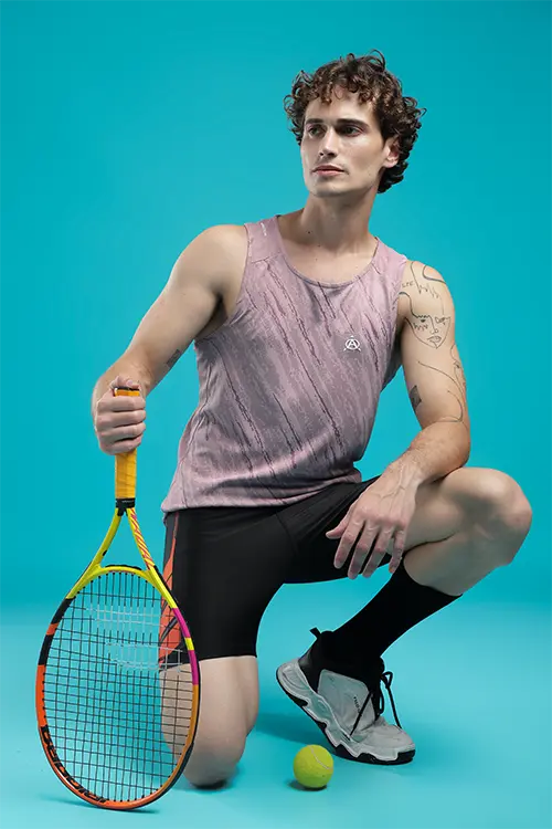 Men Jacquard Athlete Low Cut Vest Berry E-V43