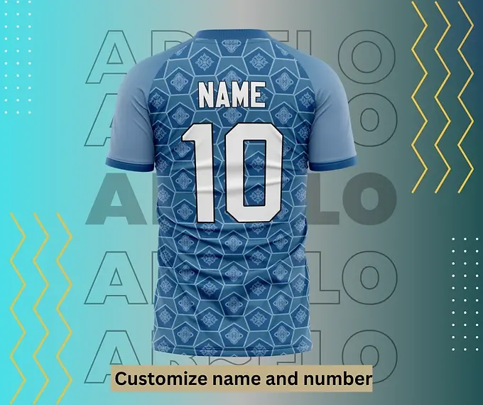 Customizable blue soccer jersey, name 10