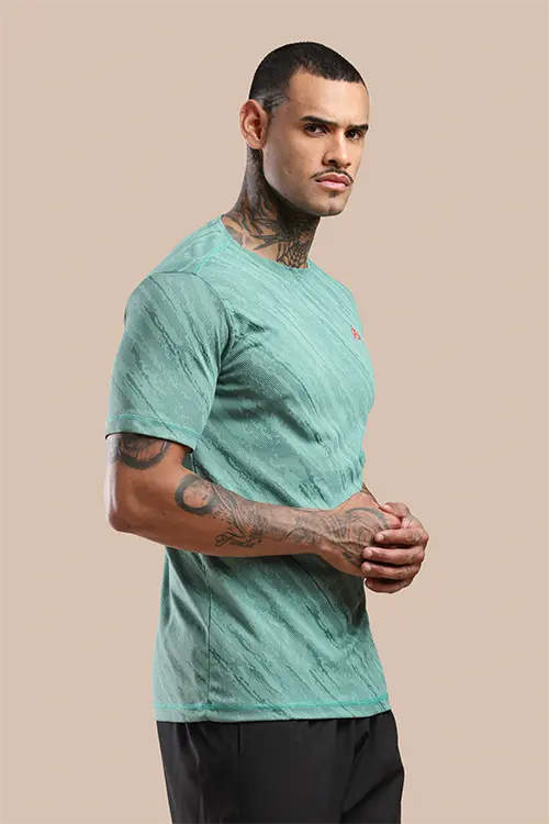 Men Jacquard Slim Fit Athlete AR-FLO Crew Neck Halfsleeve T-Shirt My Green-A422