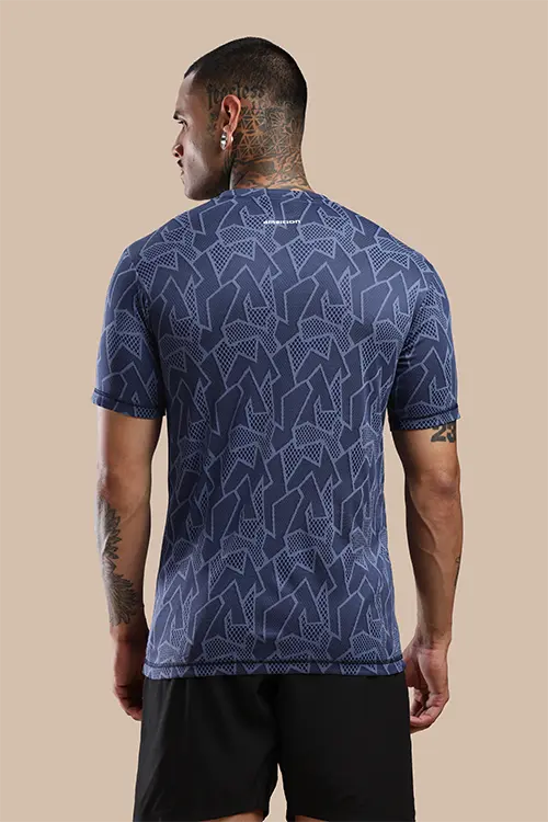 Men Jacquard Slim Fit Athlete AR-FLO Crew Neck Halfsleeve Navy-C432