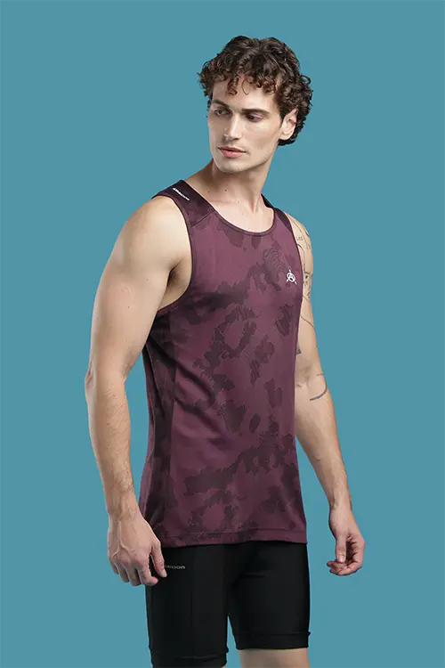 Men Jacquard Athlete Low Cut Vest Wine E-V43