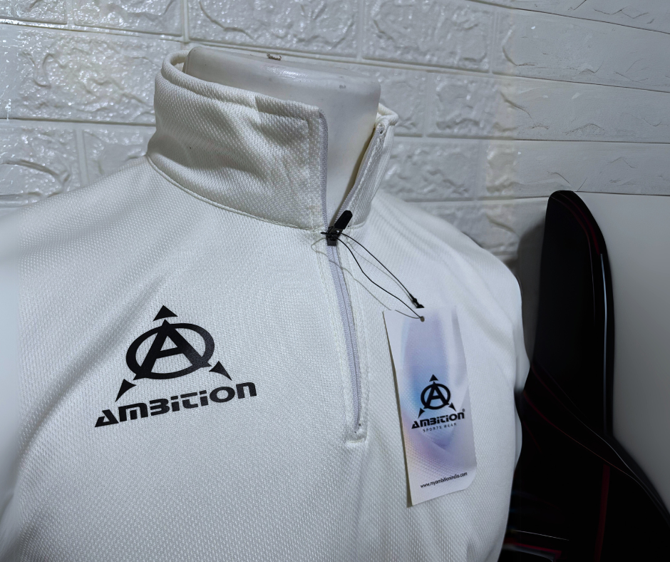 White Ambition jersey, half-zip, logo