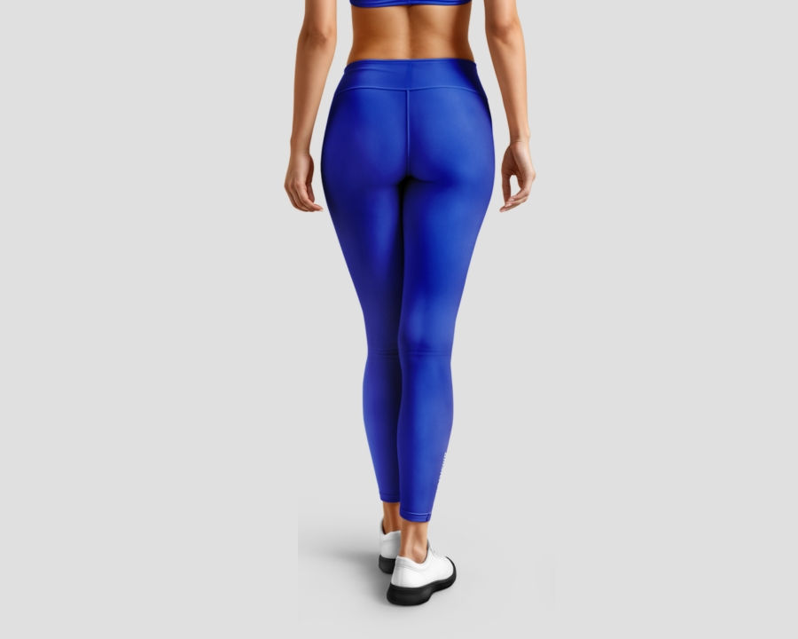 Woman in blue athletic leggings