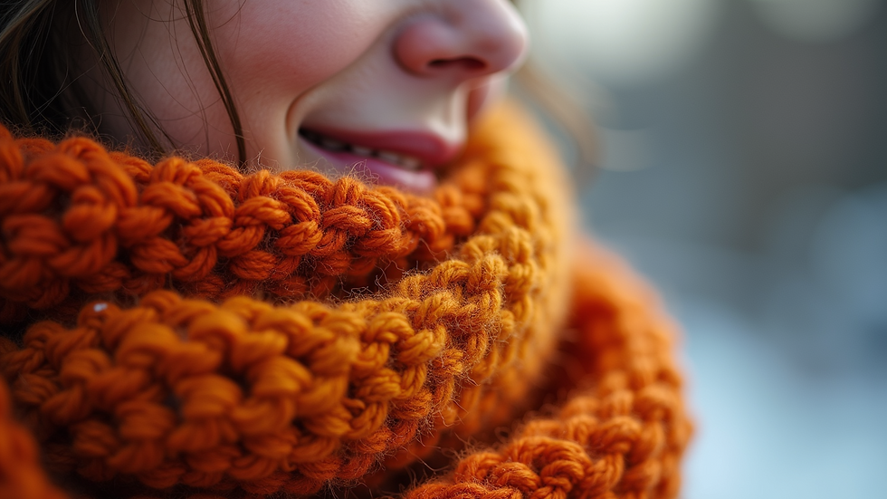 Close-up view of a cozy crochet scarf in vibrant colors