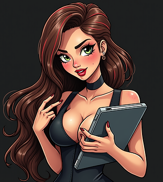 Create me a sexy woman , pale skin , freckles , green eyes, brown long hair with red strip