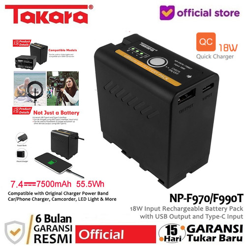 Takara Battery for Sony NP-F970 F990T F960 F770 F550 Baterai