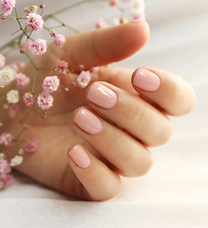 Light pink manicure on short nails with Gypsophila..jpg