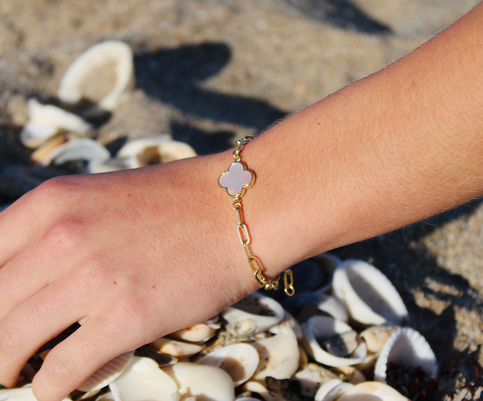 Thumbnail: Mother of Pearl Clover Paperclip Chain Bracelet