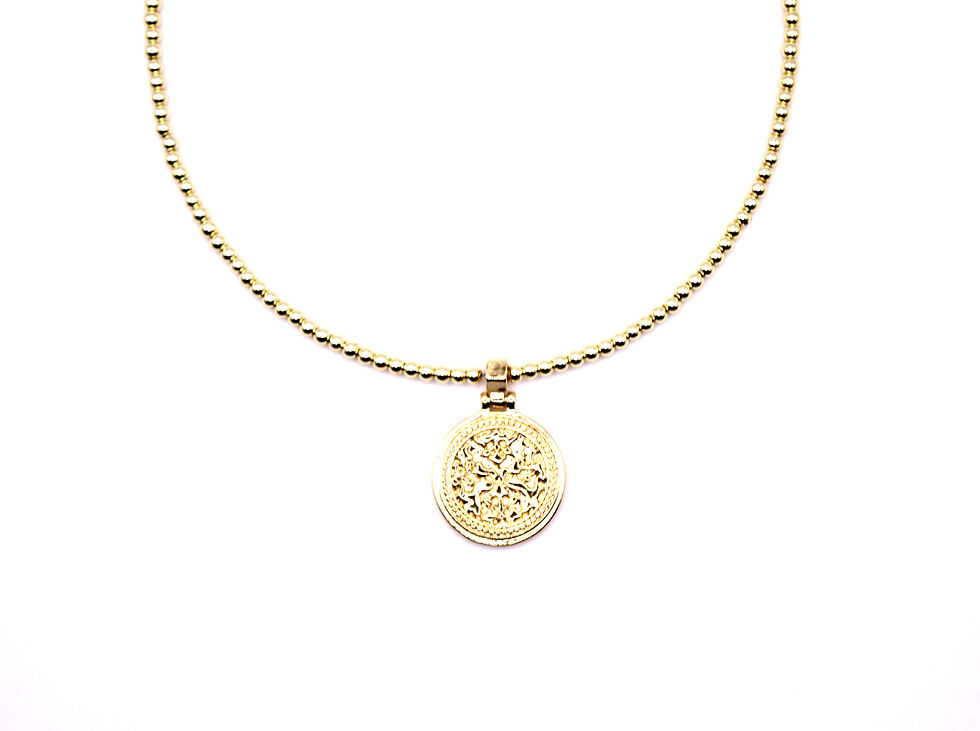 Thumbnail: Gold Beaded Necklace with Coin Pendant