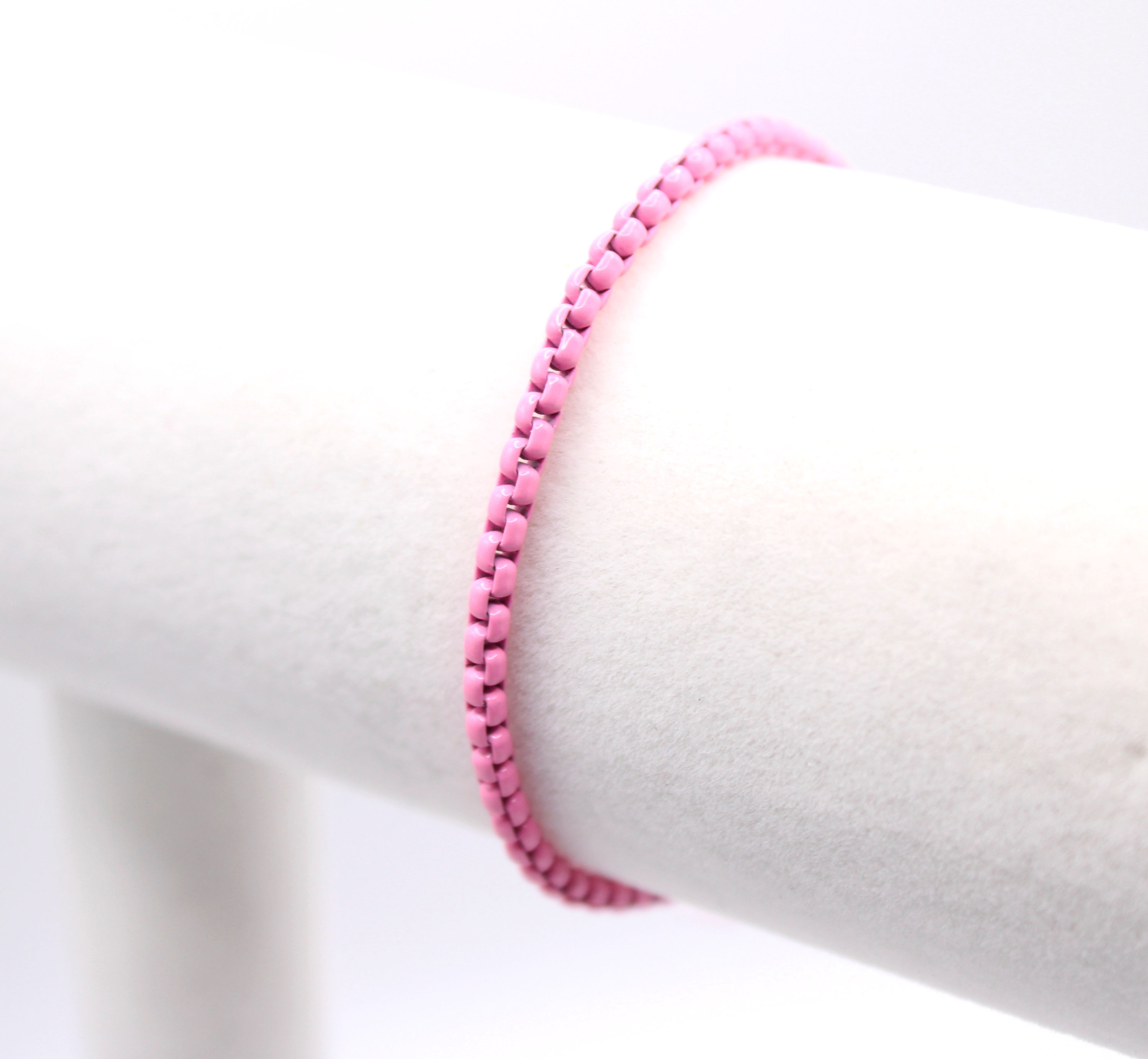 Pink Enamel Box Chain Bracelet