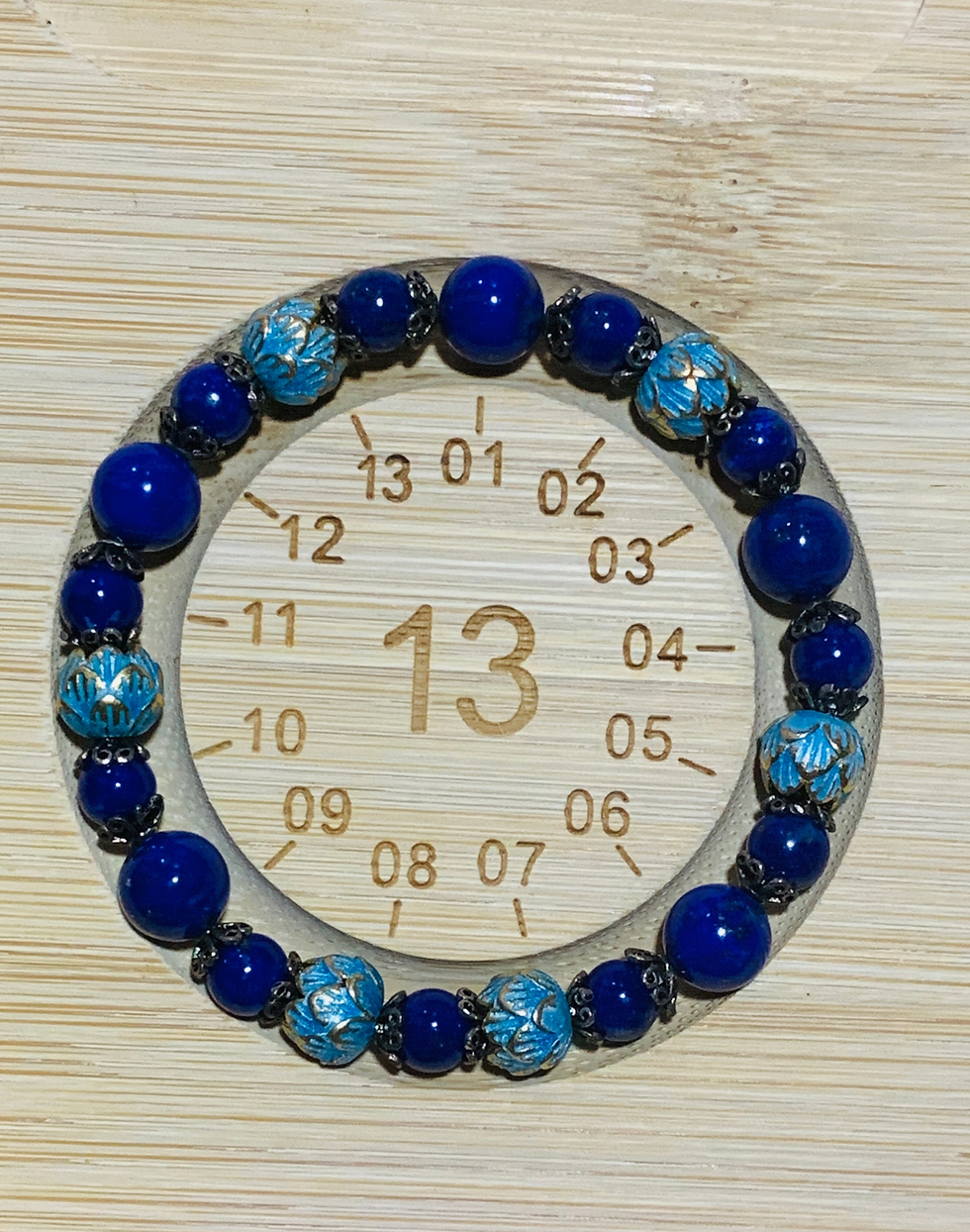 縮圖：925 純銀銅蓮花青金手錬 | 復古手串