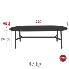 FERMOB SOO_TABLE CHÊNE OVALE 220 X 95 CM DIMENSIONS