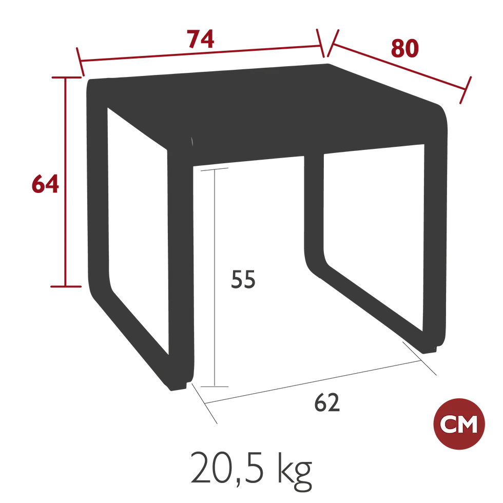 FERMOB BELLEVIE TABLE MI-HAUTEUR 74 X 80 CM DIMENSIONS