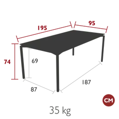 FERMOB CALVI TABLE MAT VELOUTÉ 195 X 95 CM DIMENSIONS