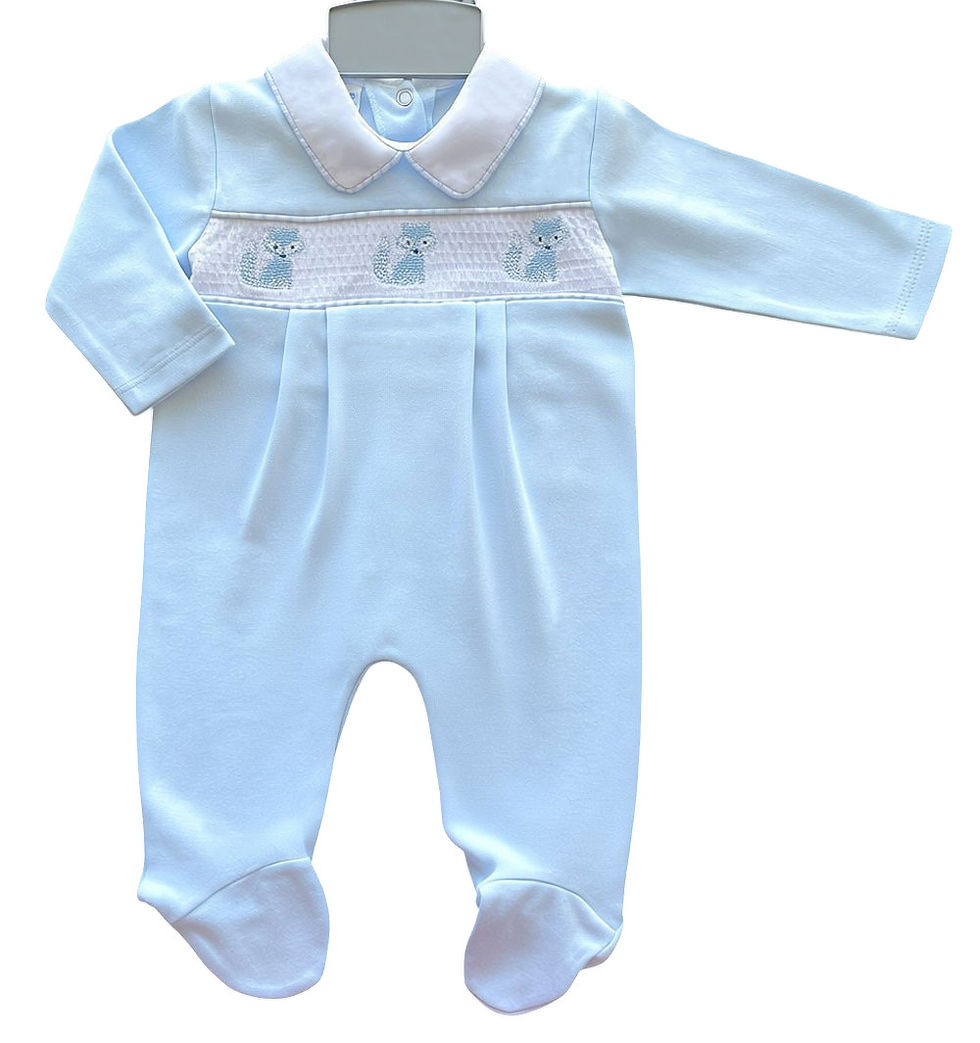 Thumbnail: Baby Boy Sleepsuit Onesie Romper All In One Cotton Smocked Fox Blue