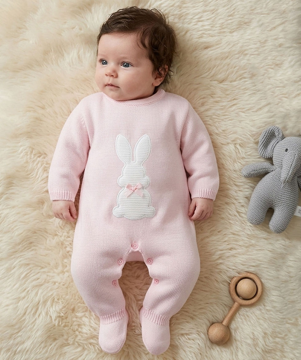 Thumbnail: Baby Girl Sleepsuit Babygrow Knitted Bunny Dandelion PINK