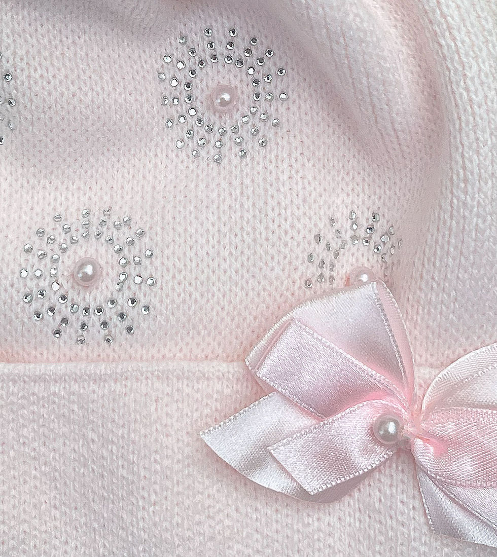 Thumbnail: Baby Girl Knitted Hat Luxury Bow Pom Pom Diamante Quality Lined Pink Ivory
