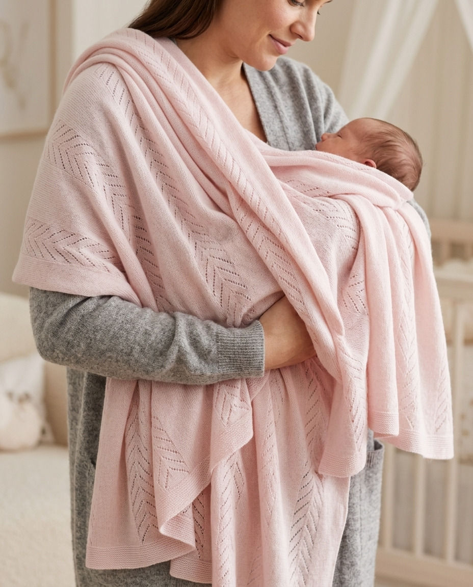 Thumbnail: Baby Girl Luxury Cotton Shawl Receiving Blanket Luxe Heirloom Keepsake Gift