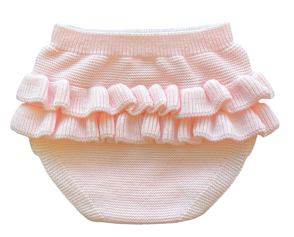 Thumbnail: Baby Girl Spanish Knitted Jam Pants Outfit Set Frilly Knickers Beige Pink