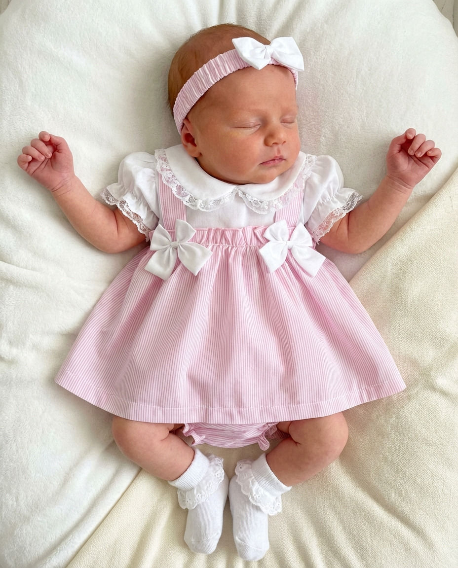 Thumbnail: Baby Girl Dress Set Frilly Lace Bows Headband PINK