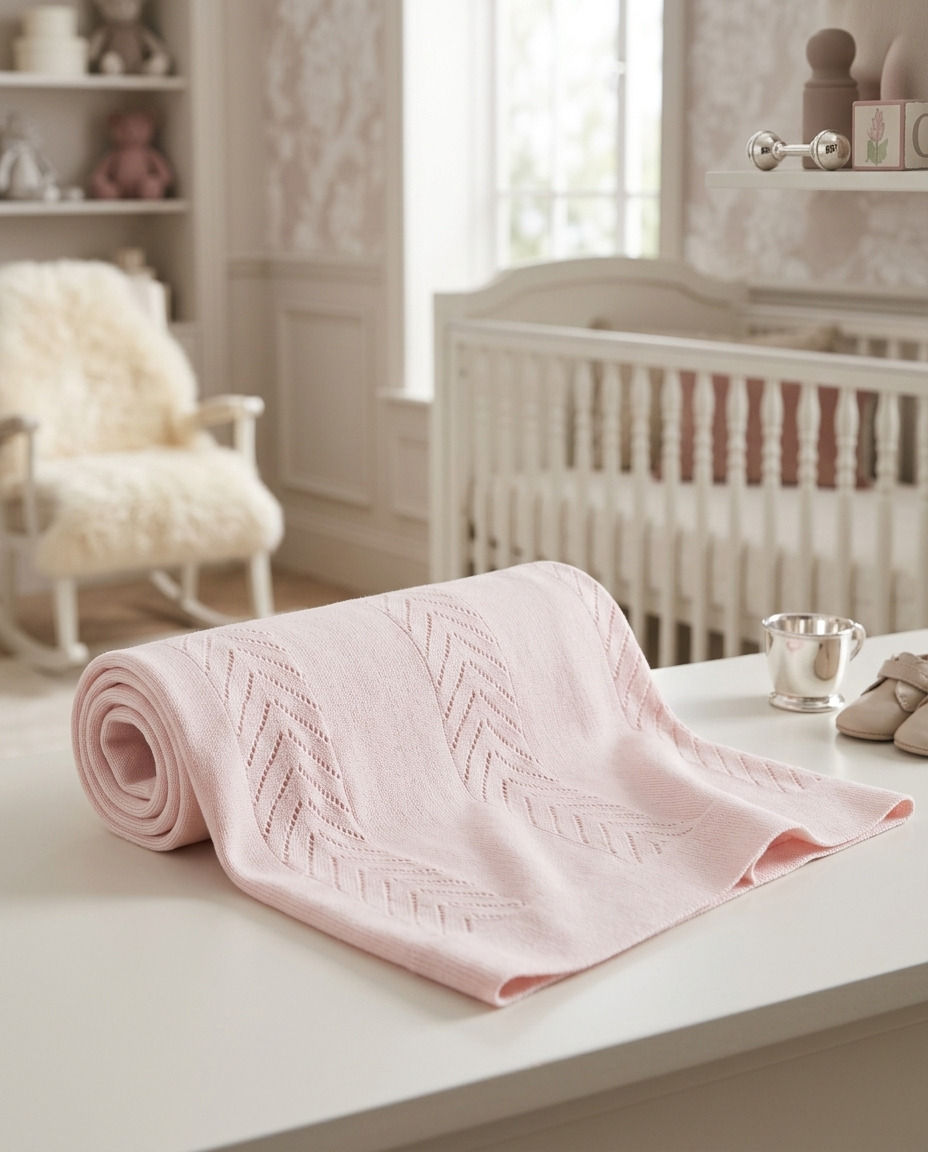 Thumbnail: Baby Girl Luxury Cotton Shawl Receiving Blanket Luxe Heirloom Keepsake Gift