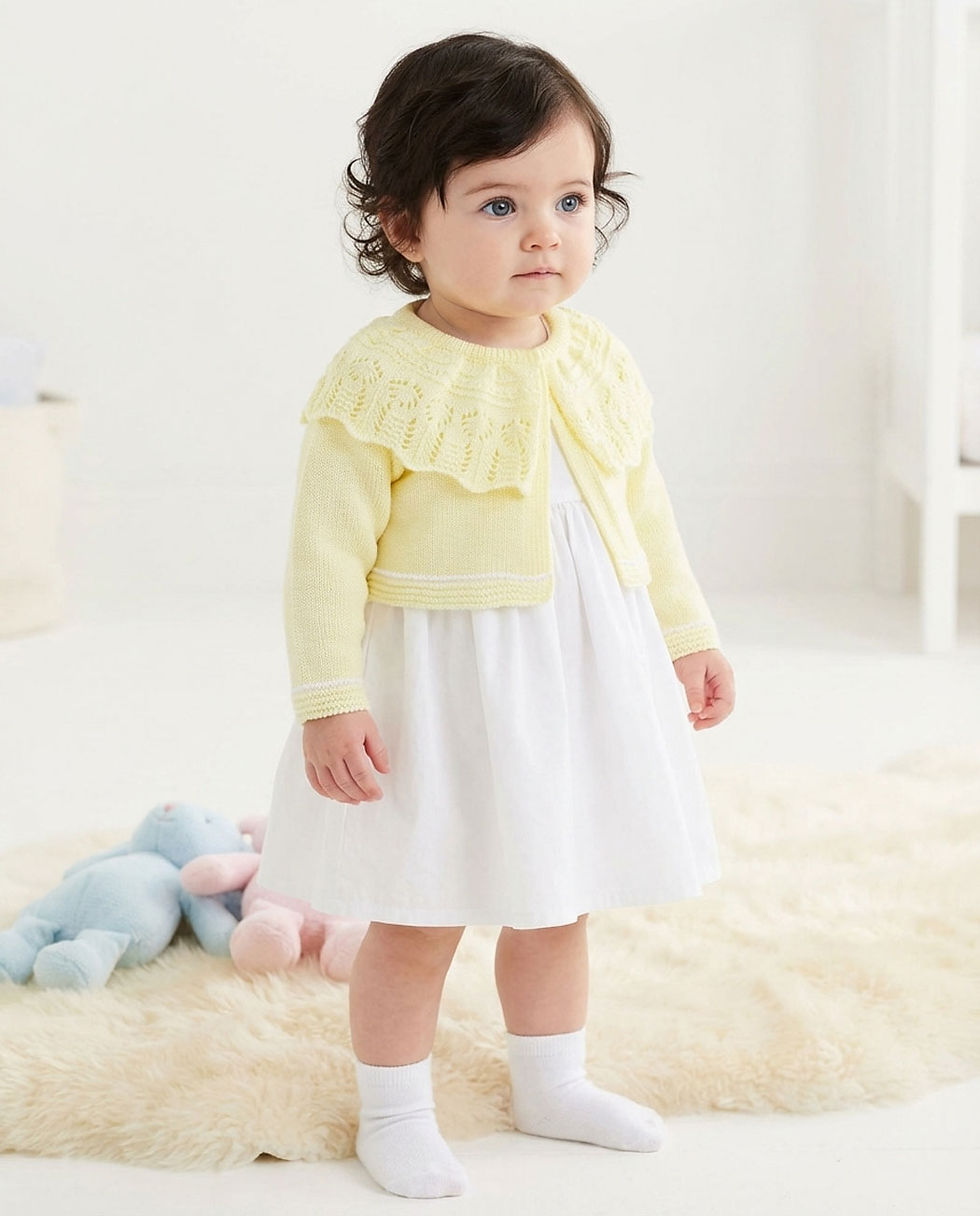 Thumbnail: Baby Girl Cardigan Bolero Knitted Lacey Collar Knit LEMON
