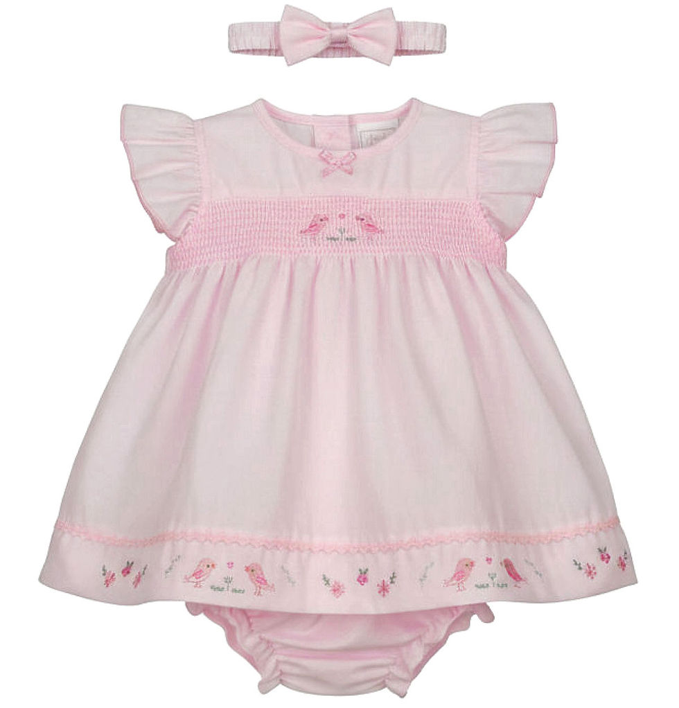 Thumbnail: Baby Girl Dress Set Outfit Embroidered Bow Headband Pink