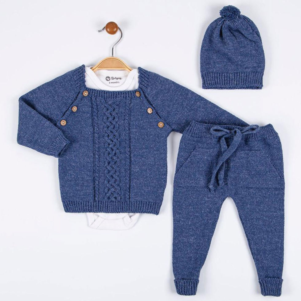 Thumbnail: Baby Boy Wool Blend 4 Piece Knitted Outfit Set Trousers Jumper Hat Vest BLUE