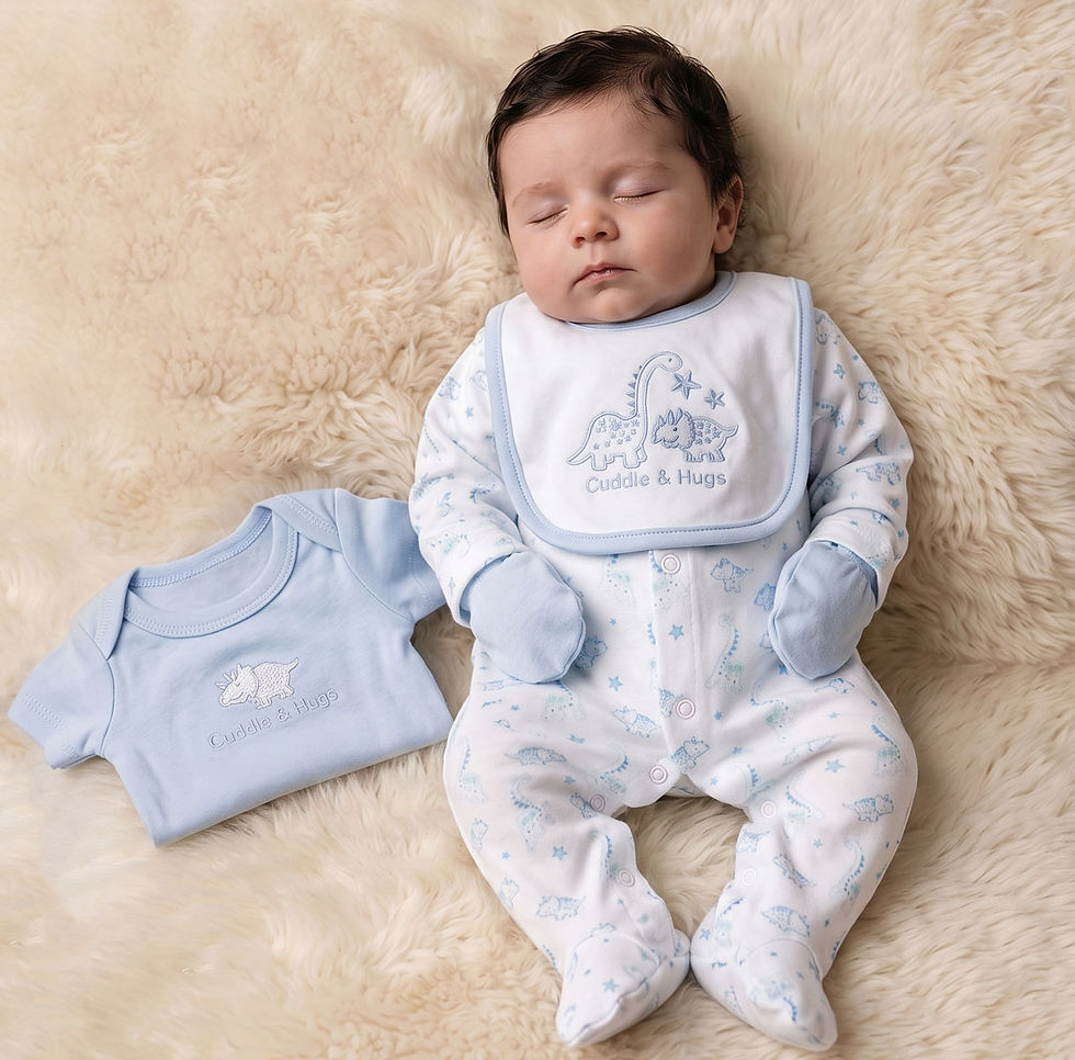 Thumbnail: Premature Baby Boy 4 Pce Cotton Outfit Set Dinosaurs Blue