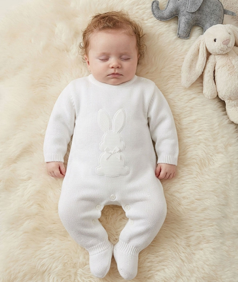 Thumbnail: Baby Boy Girl Sleepsuit Babygrow Knitted Bunny Dandelion Unisex WHITE