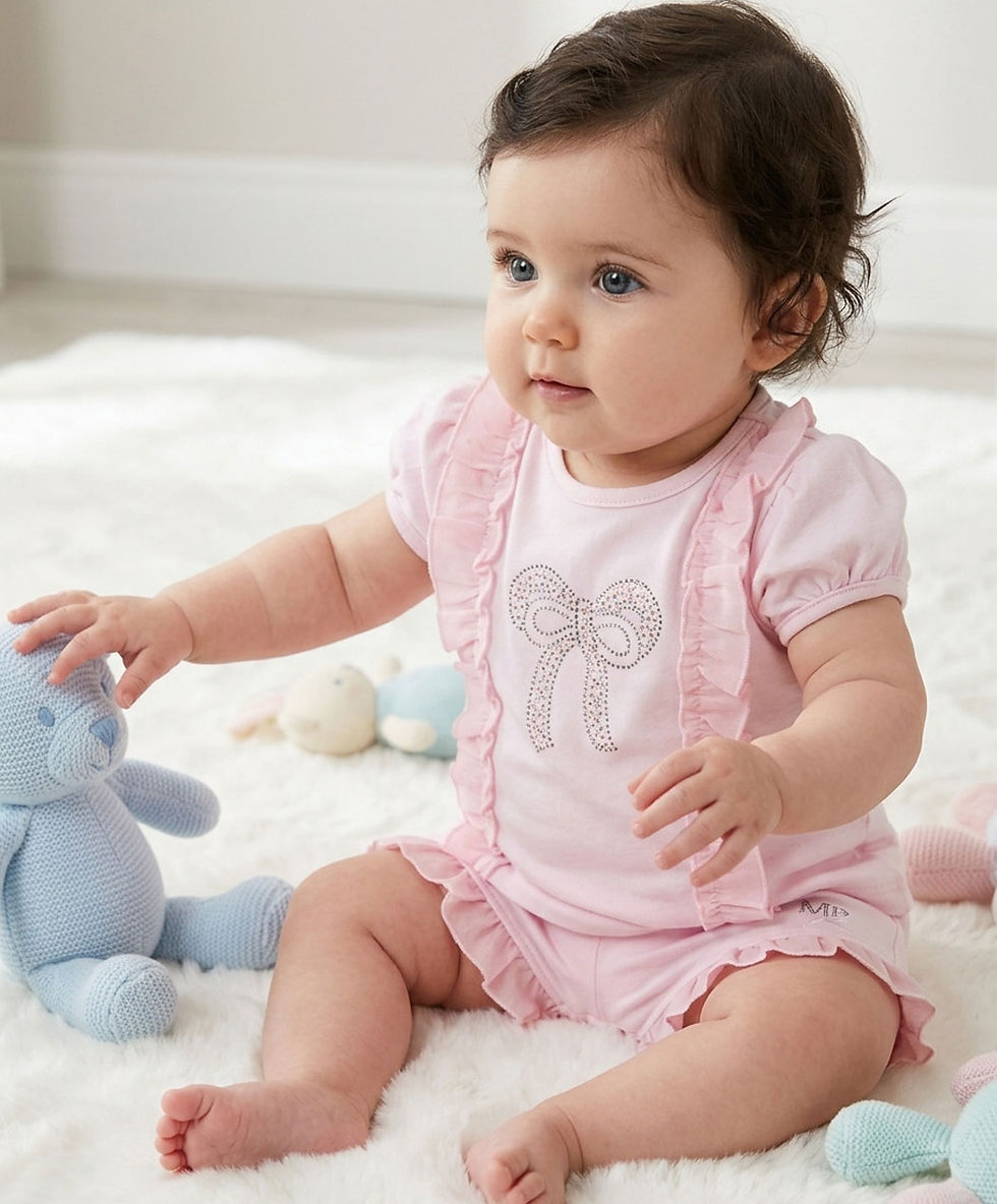 Thumbnail: Mintini Baby Girl Shorts Top Outfit Set Diamante Bow Frills Pink