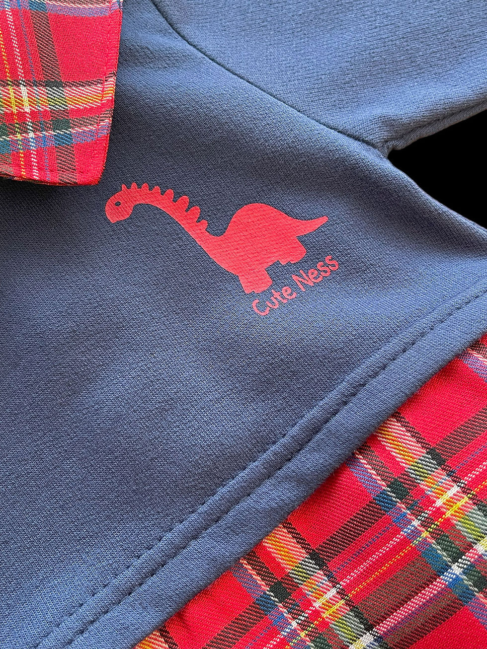 Thumbnail: Baby Boy Romper Suit Tartan Navy Cute Loch Ness Monster Long Sleeve Christmas