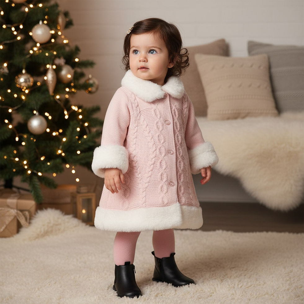 Baby Girl Knitted Coat Jacket Faux Fur Cable Pink