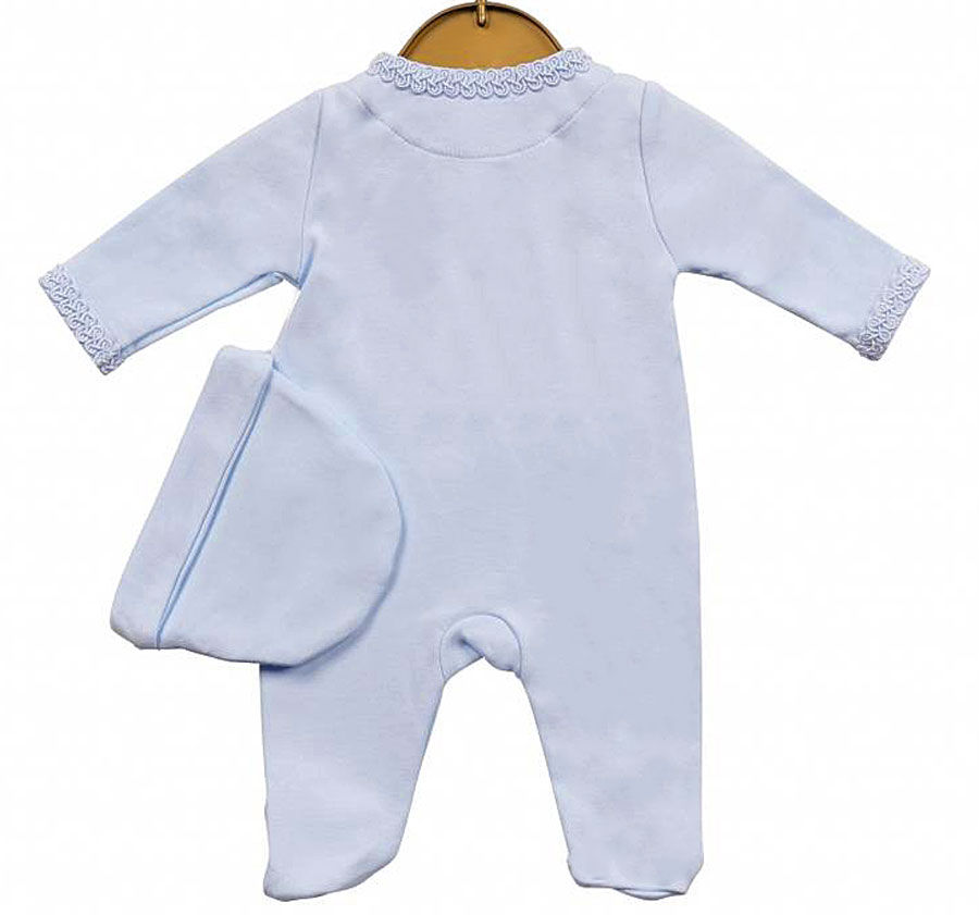 Thumbnail: Baby Boy Sleepsuit Babygrow Hat MINTINI Brocade Quality Blue Newborn NB