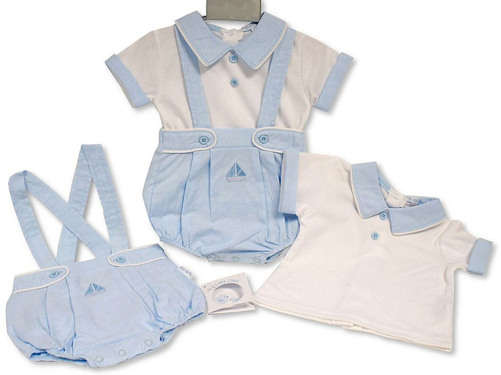 Baby Boy Dungaree Romper Top Outfit Set Traditional Yacht Spanish Style Blue