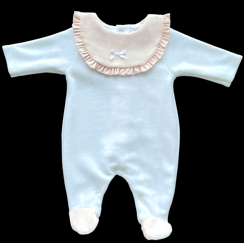 Thumbnail: Baby Girl Velour Sleepsuit Babygrow Spanish All in One Pink Frilly Bib White