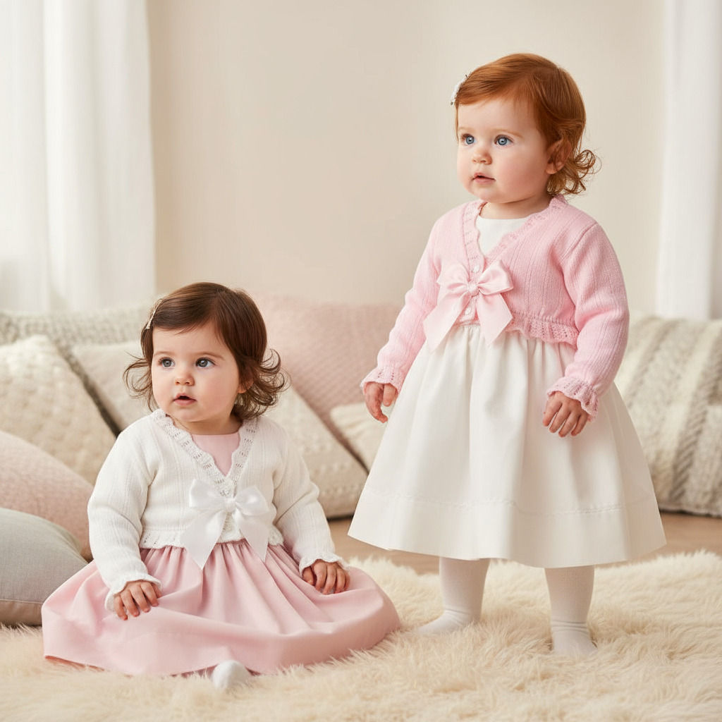 Baby Girl BOLERO Cardigan Knitted BOW Spanish Style Pink White