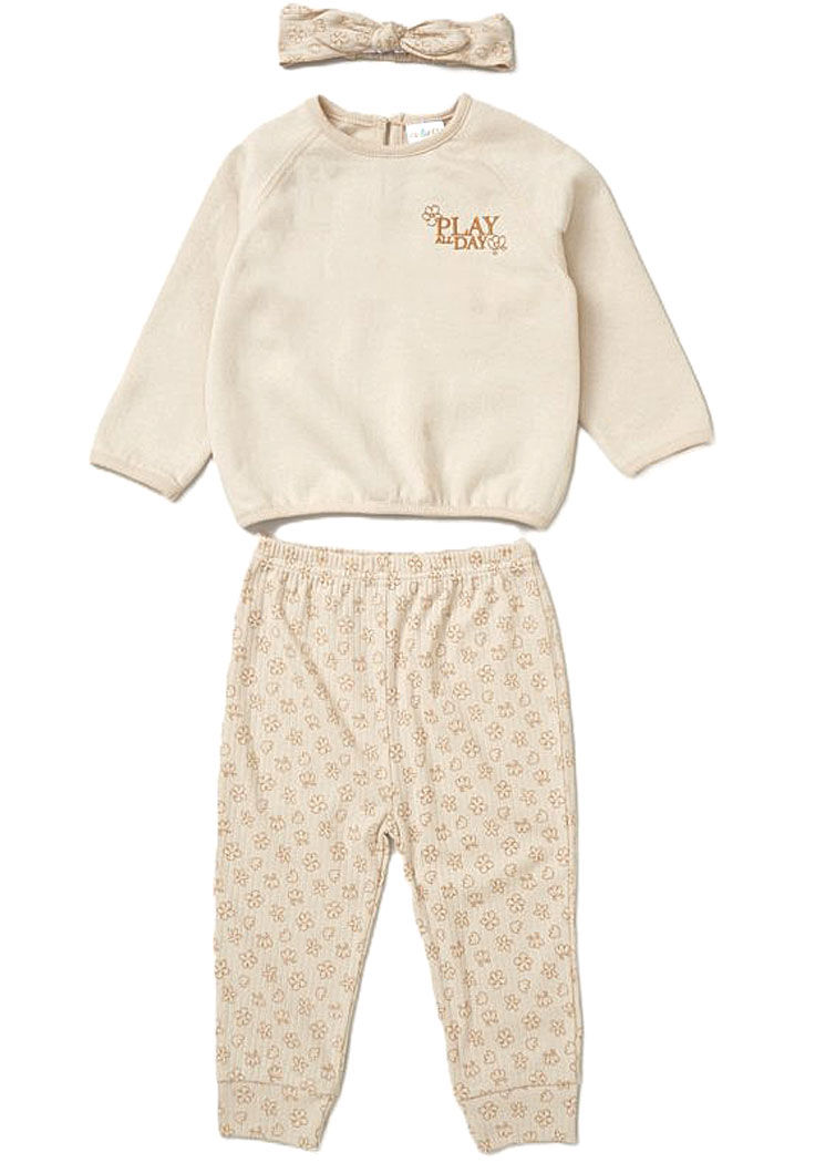 Thumbnail: Baby Girl Toddler Sweatshirt Trousers Headband Set Lounge Casual Play Beige